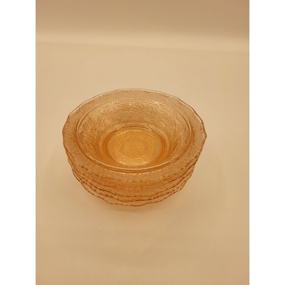 5 Federal Glass NORMANDIE Bouquet and Lattice Pink Small Berry Bowl 5” - Picture 8 of 11